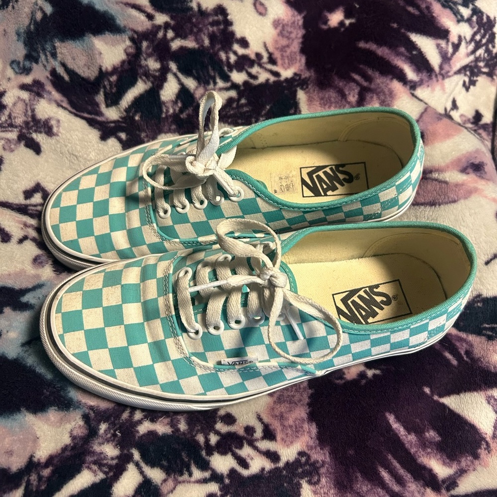 Vans Aqua and White Checkered Shoes